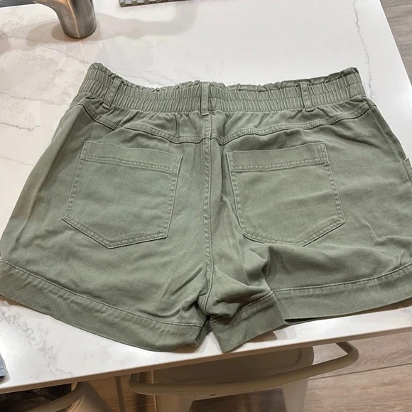 Women’s Button-Front High Waisted Shorts in Rust Orange and Olive Green - Picture 3 of 5